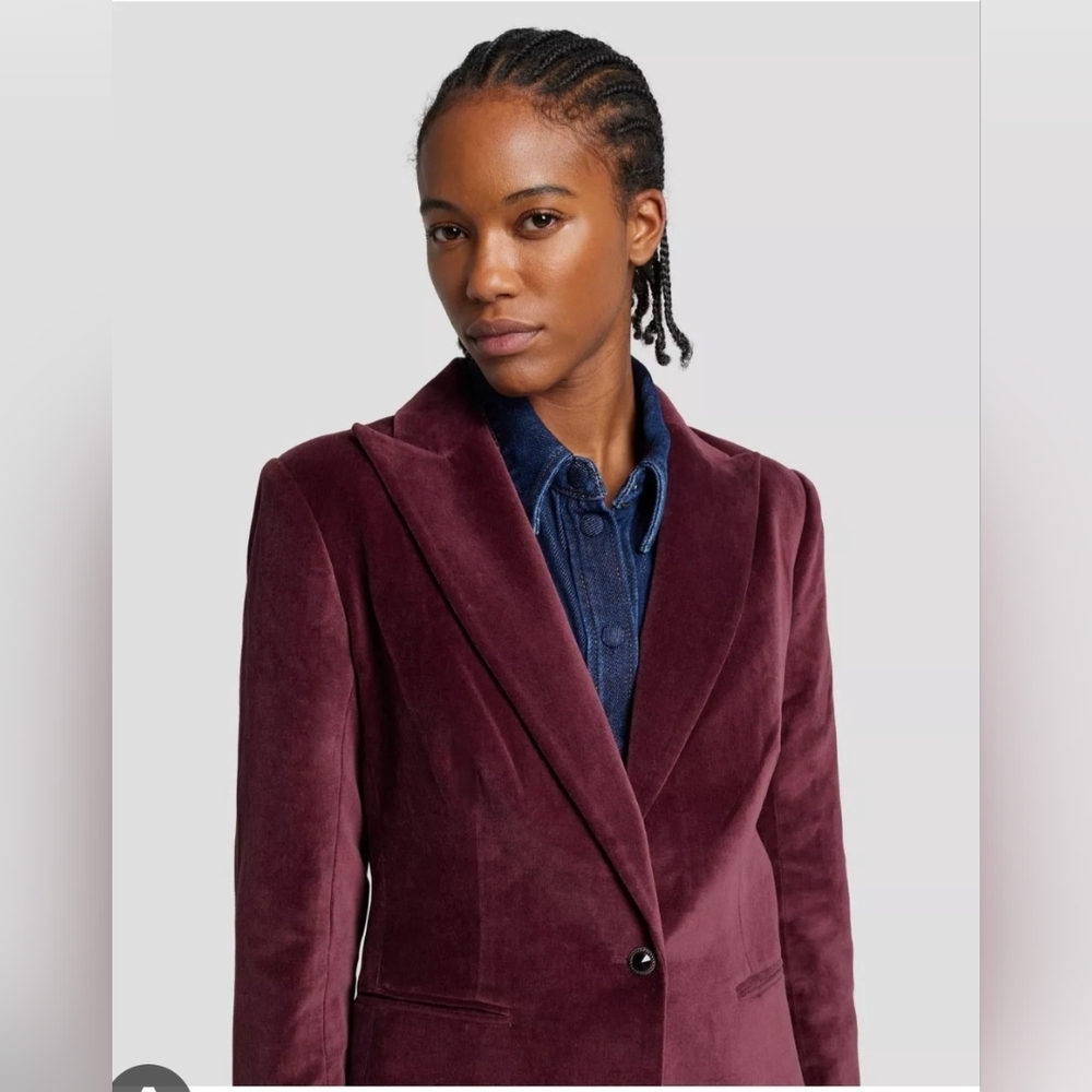 7 For All Mankind Velvet Single-Button Blazer in Wine Size Medium, Like New